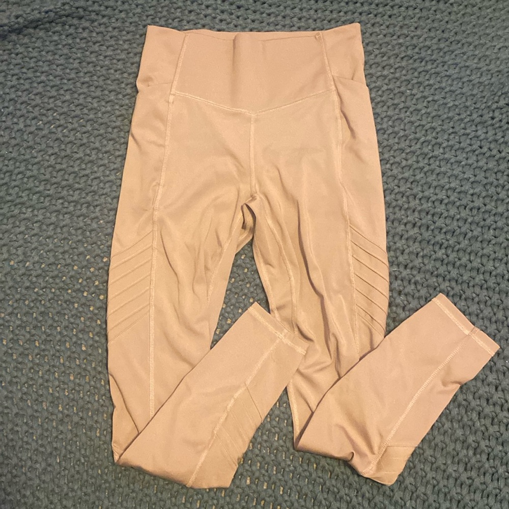 Cute pink athletic leggings with overlap design in size Medium, true to size